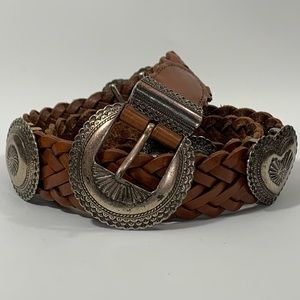 Brighton | Vintage Braided Leather Concho Belt Lg